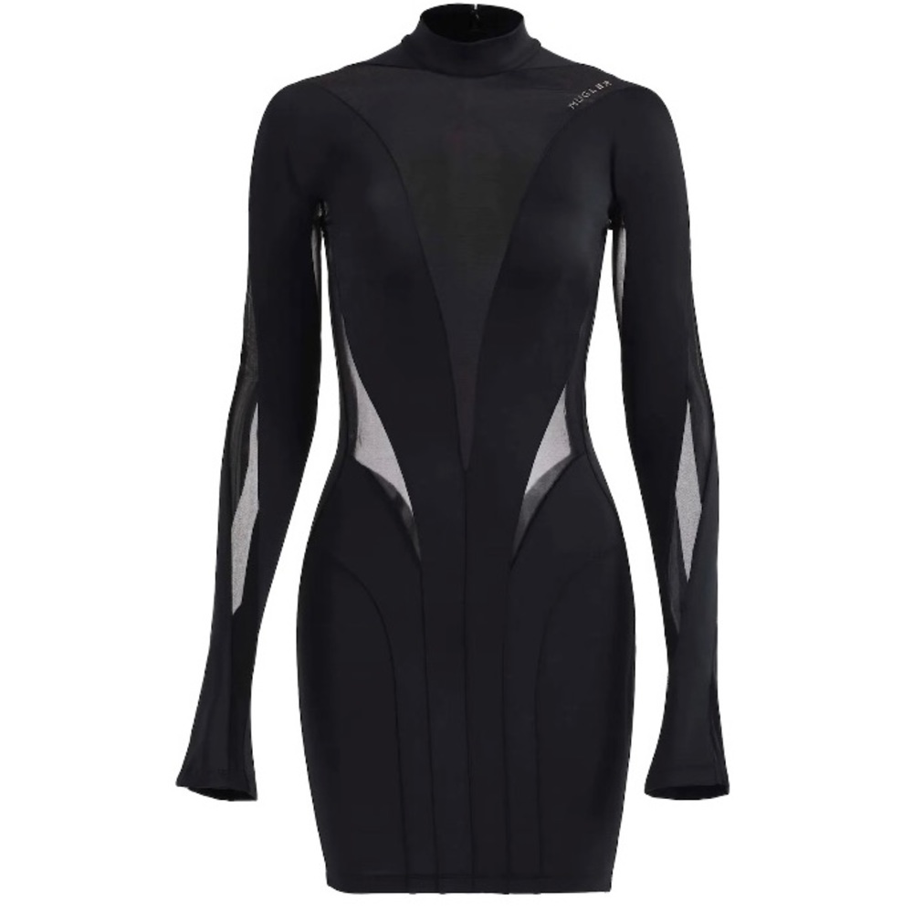 Mugler H&M Mesh-paneled mini dress black/black mesh SS23